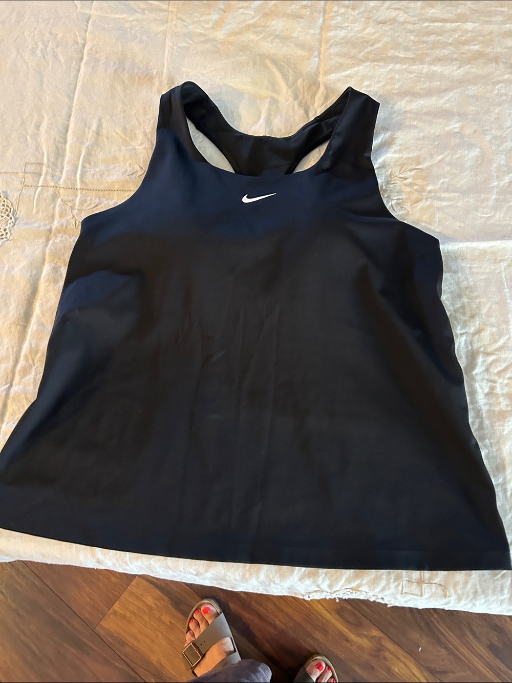 Nike Black Racerback Performance Tank with White Swoosh sz L